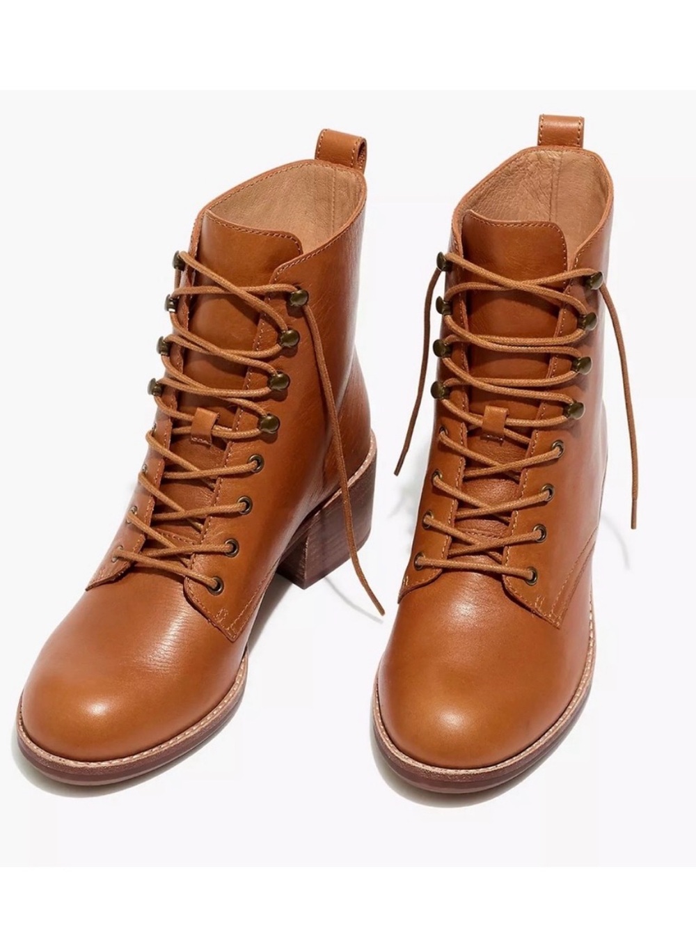 Madewell The Patti Lace-Up Ankle Boots Sz 5 English Saddle Leather Soft Brown - Picture 15 of 16